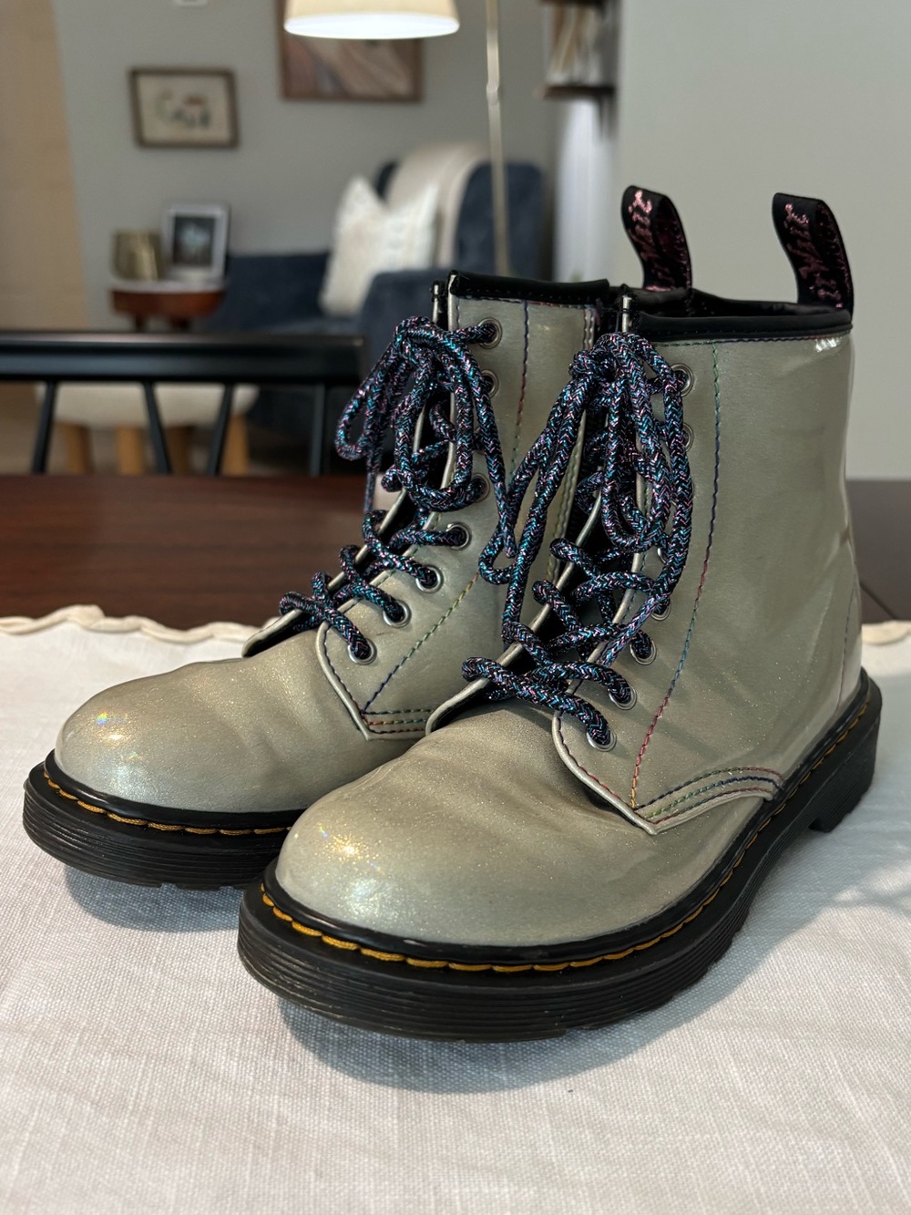 Dr. Marten's kids sparkle lace up/ side zipper boot youth size 1
